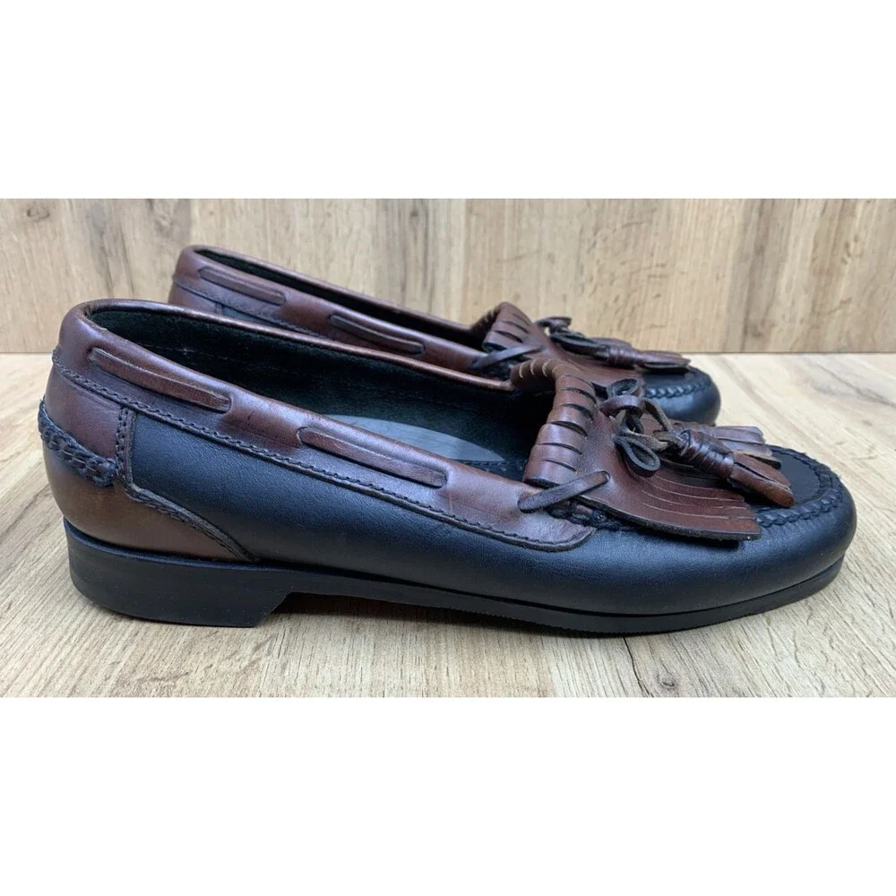Johnston & Murphy Men’s Boat Deck Kiltie Tassel Loafers Black Brown Leather 10 M